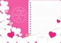 Hearts on notebook blank paper sheet for write card background - Valentines day card pink and white heart with text happy