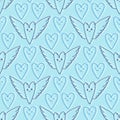 Hearts outline pattern on blue background. Valentines day seamless pattern. For baby boy wrap paper
