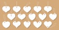 Hearts paper cut vintage label tag cord vector set Royalty Free Stock Photo