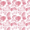 Hearts pattern. Seamless watercolor background. Hand drawn hearts on white backdrop