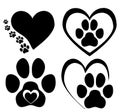 Hearts with the paws of dogs in black & white Royalty Free Stock Photo