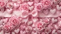 Hearts and pink roses on a Valentine's Day background