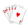 Hearts Playing cards with royal flush poker combination. Vector realistic illustration Royalty Free Stock Photo