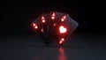 Hearts Playing Cards Stack With Red Neon Lights Isolated On The Black Background - 3D Illustration Royalty Free Stock Photo