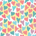 Hearts. Randomly scattered multi-colored hearts of different shapes.