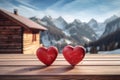 Hearts red on table mountain. Generate Ai Royalty Free Stock Photo