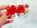 Hearts redhearts love valentinesday symbol romantic glass wineglass corks Royalty Free Stock Photo