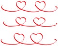 Hearts ribbon set drawn by hand in red color. Valentines day symbol. Love concept. Digital painting in vector EPS 10 Royalty Free Stock Photo