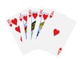 Hearts royal flush poker cards isolated