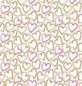 Hearts seamless pattern or background in pink and gold colors. Design for Saint Valentine`s Day Cards. Royalty Free Stock Photo