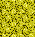 Hearts seamless pattern in black and white colors on the lime background. Royalty Free Stock Photo