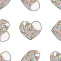 Hearts seamless pattern. Hand drawn stylized love background.