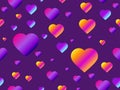 Hearts seamless pattern with purple gradient. Futuristic modern trend. Vector