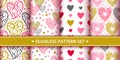 Hearts seamless pattern, website valentine banner, love day, wedding, romantic color background set Royalty Free Stock Photo