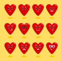 Hearts. Set of bright emoticons. Emotions. Smiles. Funny cartoon characters. Vector. Royalty Free Stock Photo