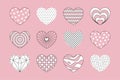 Hearts set with geometric patterns and textures