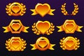 Hearts set. Gold templates for awards, creating icons for mobile games. Vector concept gambling assets, set Mobile App