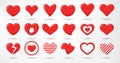 Hearts set isolated on white background. Simple modern design. Icons, signs or logos. Red color. Objects to the Valentine`s Day. Royalty Free Stock Photo