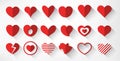 Hearts set isolated on white background. Simple modern design. Icons, signs or logos. Red color. Objects to the Valentine`s Day. Royalty Free Stock Photo