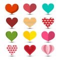 Hearts Set. Colorful Paper Cut Love Symbol. Royalty Free Stock Photo