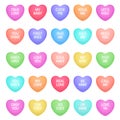 Hearts shape candies. Cute valentine heart shapes of candy with love writings, love message sweets for romance Royalty Free Stock Photo