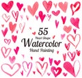 55 hearts shape watercolor hand painting isolate on white background, cliping path Royalty Free Stock Photo