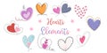 Hearts shaped elements vector set Designed in doodle style Royalty Free Stock Photo