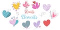 Hearts shaped elements vector set Designed in doodle style Royalty Free Stock Photo