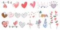 Hearts shaped elements vector set Designed in doodle style Royalty Free Stock Photo