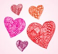 Hearts shapes, hand drawn ornaments. Royalty Free Stock Photo