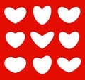 Hearts shapes icons collection, love symbols set vector illustration. Saint Valintines Day isolated abstract red color