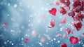 Hearts and Snowflakes Adrift on a Glittering Snowy Backdrop, isolated on white background