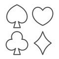 Hearts, spades, diamonds, clubs for gambling thin line icon, gamblimg concept, cards play vector sign on white