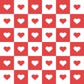 Hearts in square vector seamless pattern in red and white color