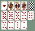 Hearts suit playing cards in funny modern flat style