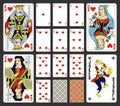 Hearts suite design for a pack of traditional style playing cards. Vector illustrations