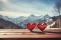 Hearts on table mountain. Generate Ai Royalty Free Stock Photo