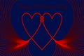 The hearts are tied together and form a large common heart. Original trendy postcard for Valentine\'s Day.