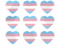 Hearts with transgender flag, icon set. Transgender pride day. LGBT sexual minorities. Collection of icons of hearts
