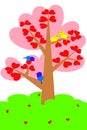 Hearts tree and birds in love Valentine day illustration Royalty Free Stock Photo