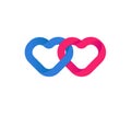 Hearts union, Unification of Hearts. Loving red and blue hearts. Love symbol and happiness of a couple in love. Wedding