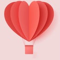 Happy valentines day typography vector illustration design with paper cut red heart shape origami made hot air balloons flying in Royalty Free Stock Photo
