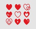 Red hearts vector illustrations set Valentines day Royalty Free Stock Photo