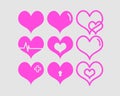 Red hearts vector illustrations set Valentines day Royalty Free Stock Photo