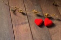 Hearts on wood background