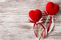 Hearts on wooden background valentine day decoration, love conc Royalty Free Stock Photo