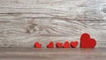 Hearts on the wooden background. Valentine`s Day. Love.