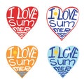 Hearts from words I love summer.Typography Design