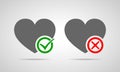 Hearts with Yes and No check marks. Vector illustration. Royalty Free Stock Photo