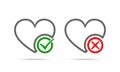 Hearts with Yes and No check marks. Vector illustration. Royalty Free Stock Photo